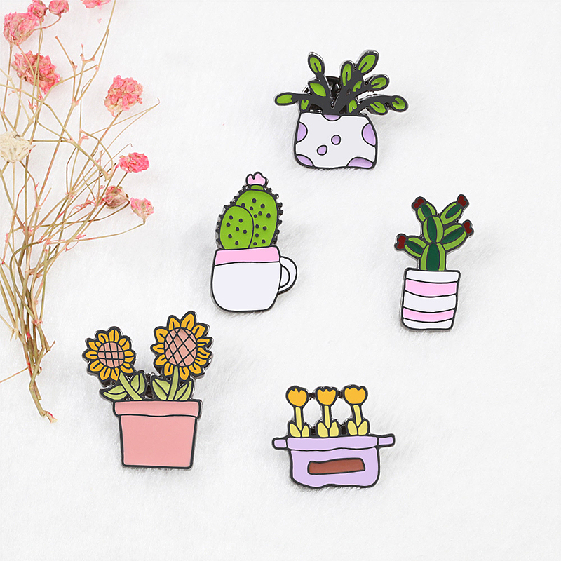 Cactus Mix Pot - Cute Cactus Potted Plant Flower Brooches