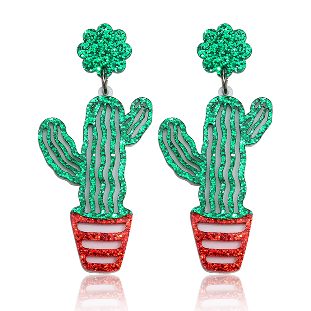 Cactus Mix Pot - Fashion Acrylic Cactus Potted Drop Earrings